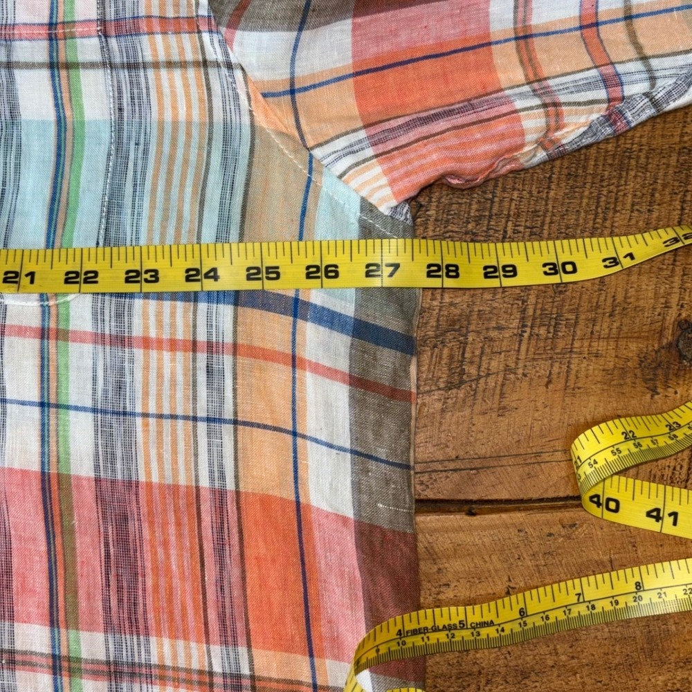 Tommy Bahama Mens 100% Linen Orange Blue Plaid Long Sleeve Button Down Shirt XL - Picture 7 of 9